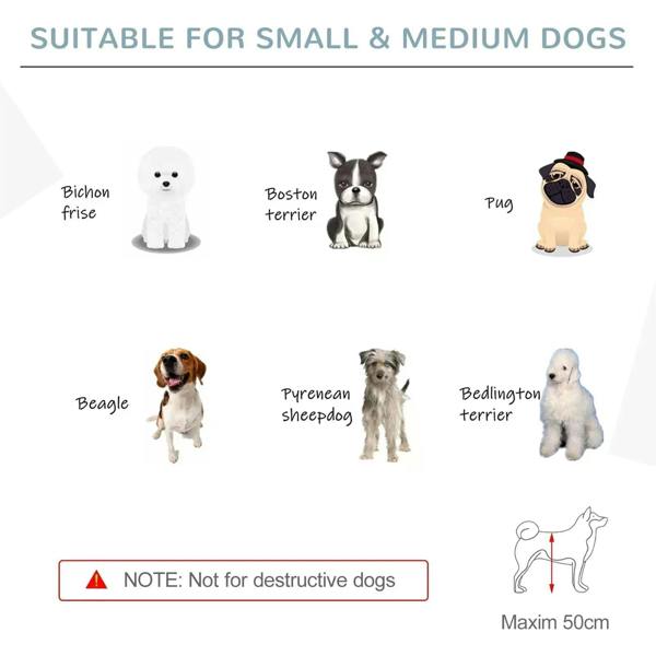 Blue dog gate barrier graphic for small and medium dogs
