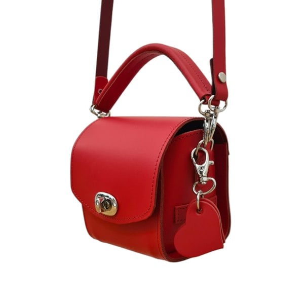 Zatchels Bauble Handmade Leather Handbag - with Love Hearts Charm - Pillar Box Red