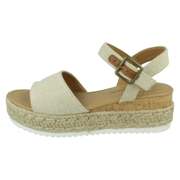 Anne Michelle Ladies Mid Platform Wedge Espadrille Mule Sandal with Buckle Ankle Strap F12091
