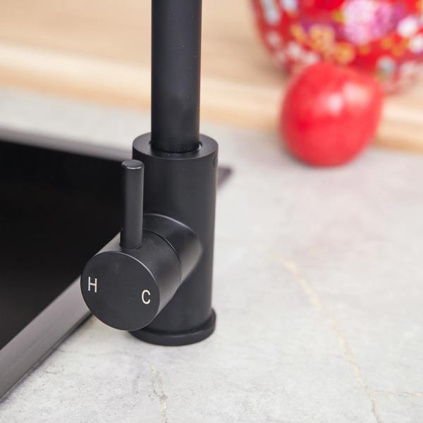 Flode Dellen | Single Lever Kitchen Sink Mixer Tap with Swivel Spout | Square Neck Design | Matt Black Finish