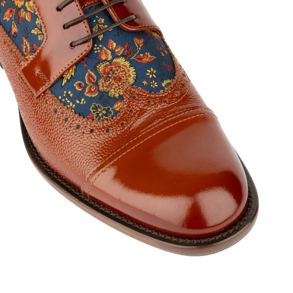 Embassy London Orlando - Tan & Blue Flowers - Men's leather dress shoe with floral print