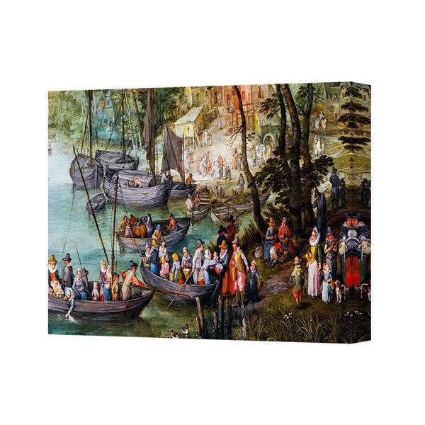 Benjamin Tate Design Harbor Scene Canvas Print With Crowded Boats And Townspeople