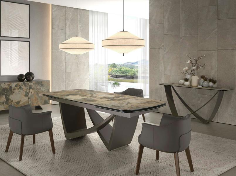 Angel Cerdá Rectangular Console Table in Porcelain Marble and Taupe Metallic Steel 3269