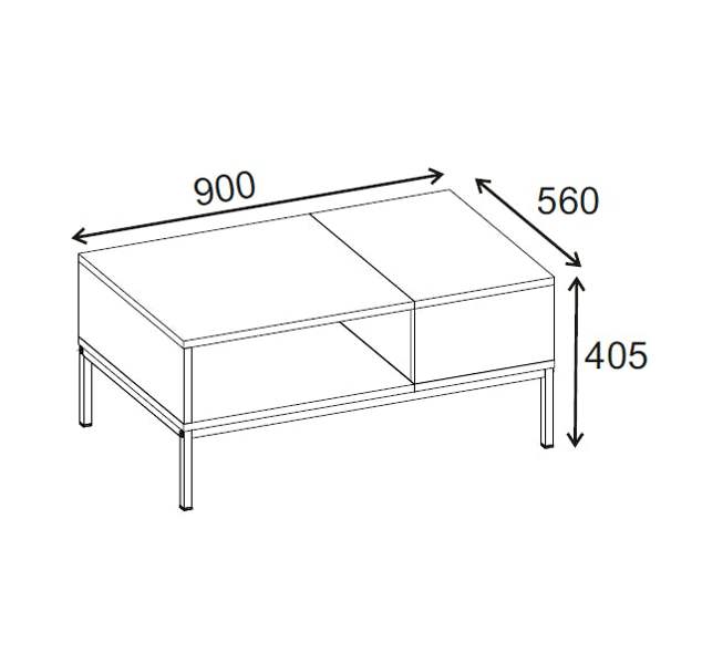 Decortie Modern Rectangular Coffee Table with Dual-Side Open Shelf Storage, Living Room, Office, Metal Legs