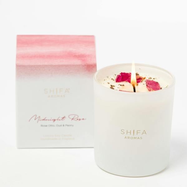 Shifa Aromas Midnight Rose Glass Candle | Rose, Oud & Peony