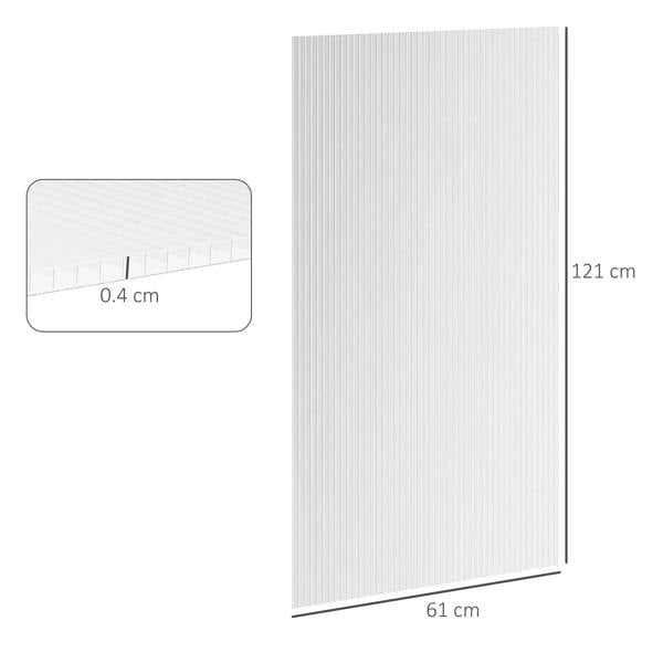 Clear twin-wall polycarbonate sheet, 121 x 61 cm size, 0.4 cm twin-wall thickness