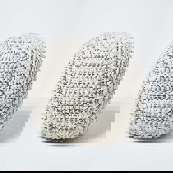 HOMESCAPES Round Cotton Knitted Pouffe Footstool Bean Filled Hand Knitted