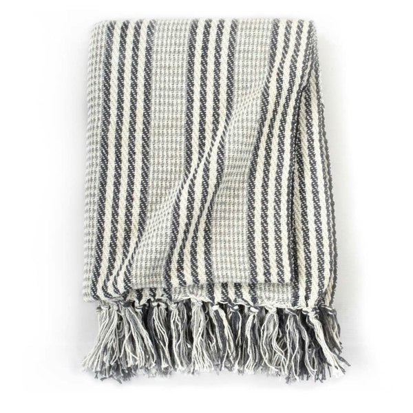 Berkfield Throw Cotton Stripes 220x250 cm Grey and White
