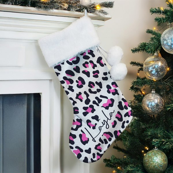 Personalised Memento Company Personalised Leopard Print Christmas Stocking