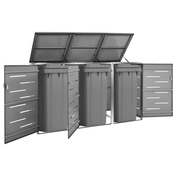 Berkfield Triple Wheelie Bin Shed 207x77.5x115 cm Stainless Steel