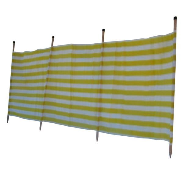 Wooden Pole Striped Camping Windbreak - Yellow 2.7M (Beach Holiday Garden Weather Shelter)