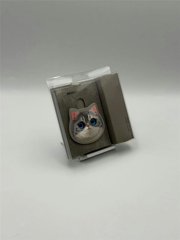 Nimmy Friends Nimmy Big Eye Cute Pet Silver Shaded Cat Face Card Sleeve Holder Grey - N-XDY-KT-023