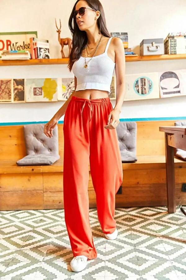 Hoxton Gal Basic Belted Woven Viscose Palazzo Pants