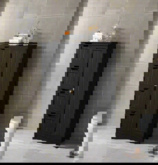 Modcraft Bathroom Floor Cabinet Wooden Freestanding Storage with 4 Drawers & 1 Door Adjustable Shelf – Black