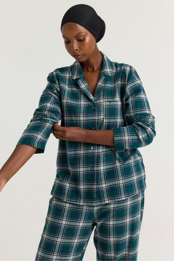 Plaid Long Pyjama Set in Green - Pajamas