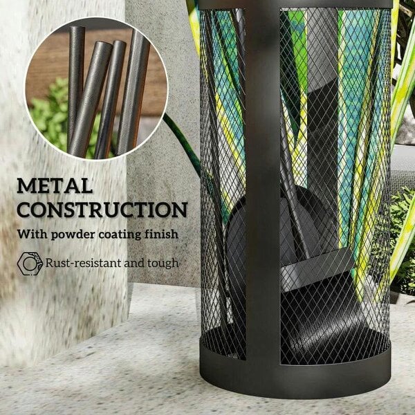 5-Piece Fireplace Tools Set with Mesh Basket, Indoor Outdoor Fireside Accessories for Fireplaces, Fire Pits, Black