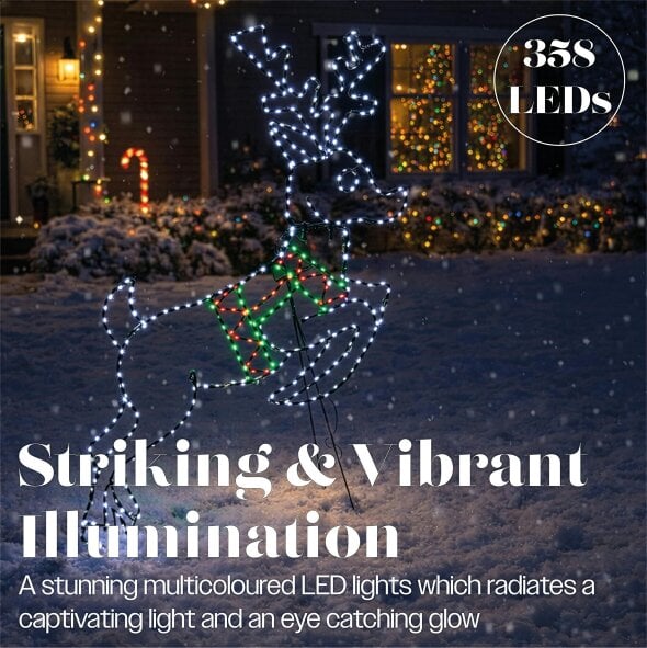 Scotts of Stow Xmas Haus Multicolour Micro LED Metal Silhouette Deer  Outdoor Decoration with Timer and Stand