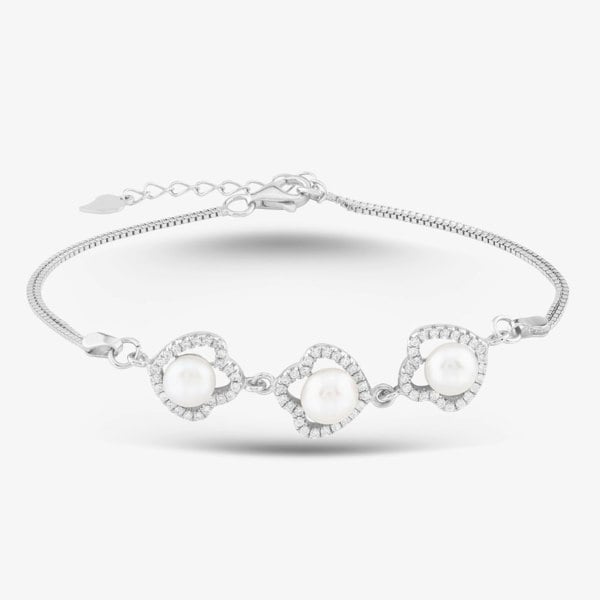 T. H. Baker Sterling Silver Freshwater Pearl And Cubic Zirconia Bracelet BRW70246FW