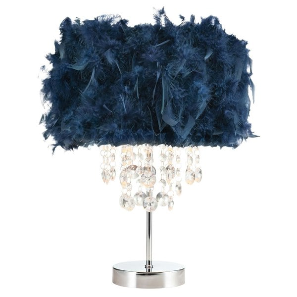 Chandelier Style Midnight Blue Feather Table Lamp with Waterfall Drops Image 1