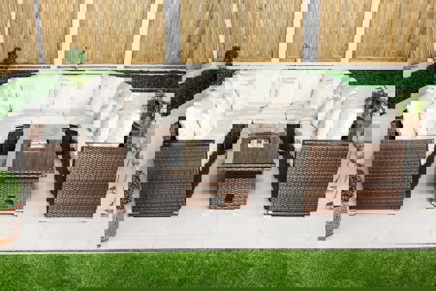 Giardino Santorini 7 Seat Modular Sofa Rattan Garden Furniture Set Outdoor Height Adjustable Ice Bucket Coffee Table