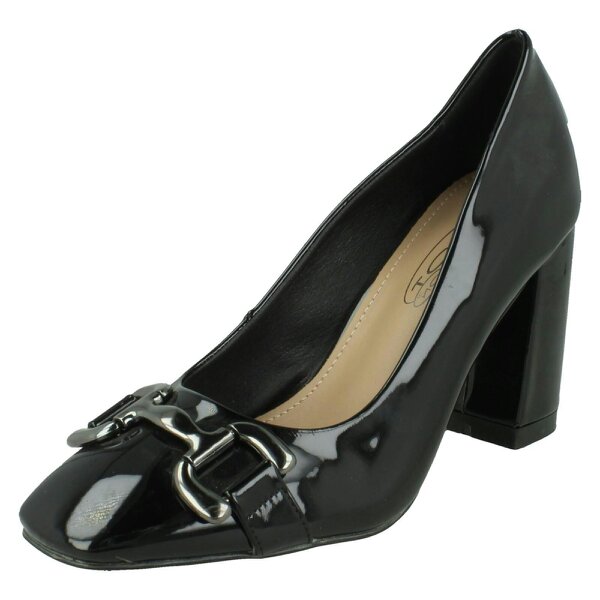 Spot On Ladies Spot On Elegant Buckle Detail Court Shoes F90139 - Black Synthetic Patent - Standard