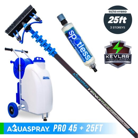 Equip2clean Aquaspray® Venom 50/50 Hybrid KEVLAR INSULATED Water-Fed Pole & Spray Tank Pack | 18ft–30ft - Aquaspray Pro 45L Tank - 25ft