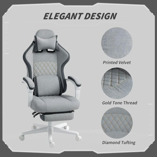 Bobobiy Ergonomic High Back Gaming Chair for Adults, Adjustable Height and 360° Swivel Seat or Gaming, Grey