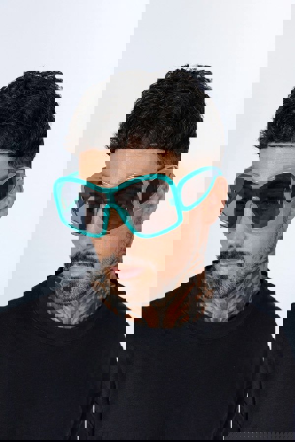 SVNX Square Oversized Mask Sunglasses in Aqua Grey