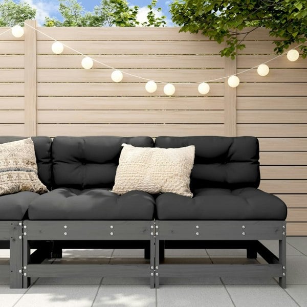 Berkfield Middle Sofas with Cushions 2 pcs Grey Solid Wood Pine