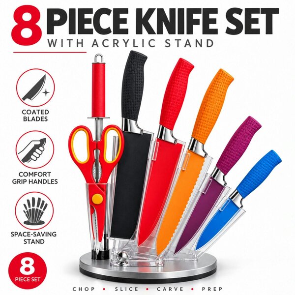 Smart Living 8Pc Acrylic Knife Set with Stand