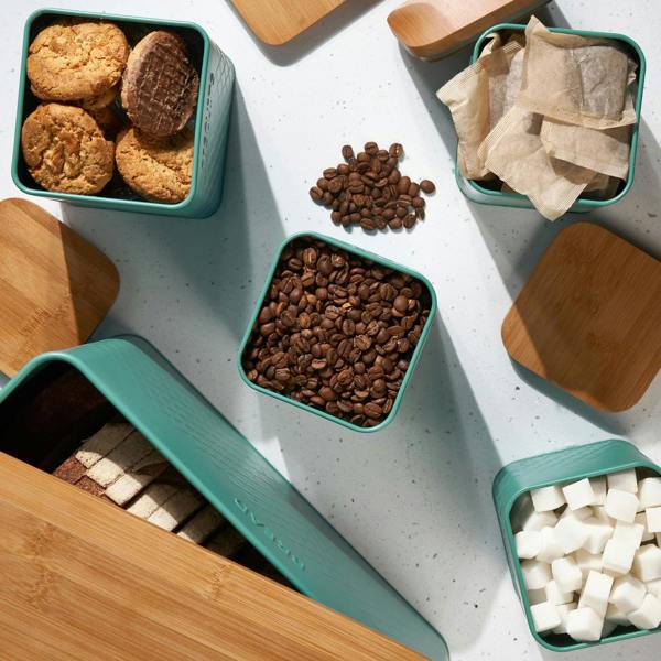 Cooks Professional 5 Piece Embossed Kitchen Storage Set with Bamboo Lids | Teal
