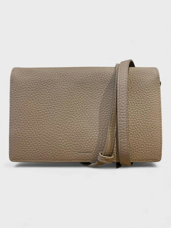 All Saints Small Leather Crossbody Bag Beige