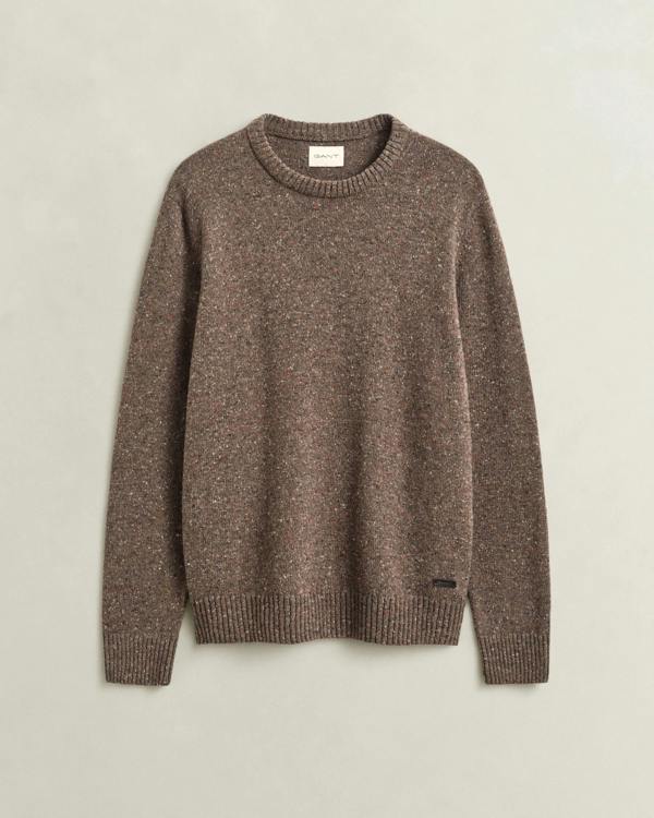 GANT Mens Wool Blend Neps Crew Neck Sweater - 260 Faded Taupe | CHO | Designer Mens Crew Neck Jumpers