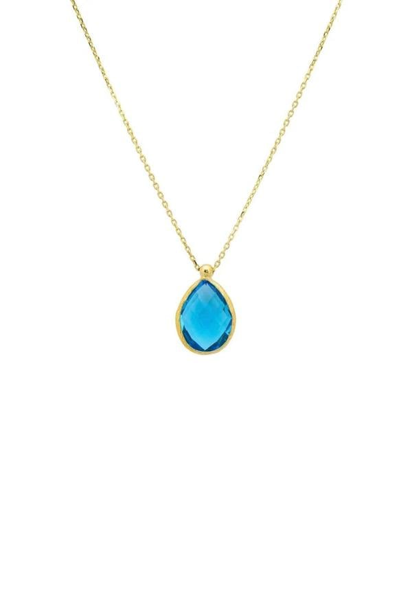 Petite Drop Necklace Gold Blue Topaz Hydro - LATELITA Necklaces