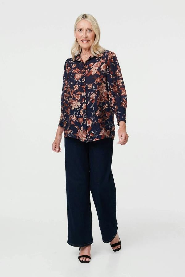 Navy | Floral Relaxed Fit Long Sleeve Shirt