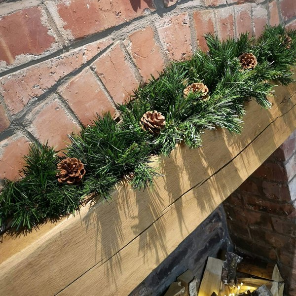 Samuel Alexander 90cm Deluxe Snow Time Princess Green Garland Swag 108 Tips With 5 Pine Cones