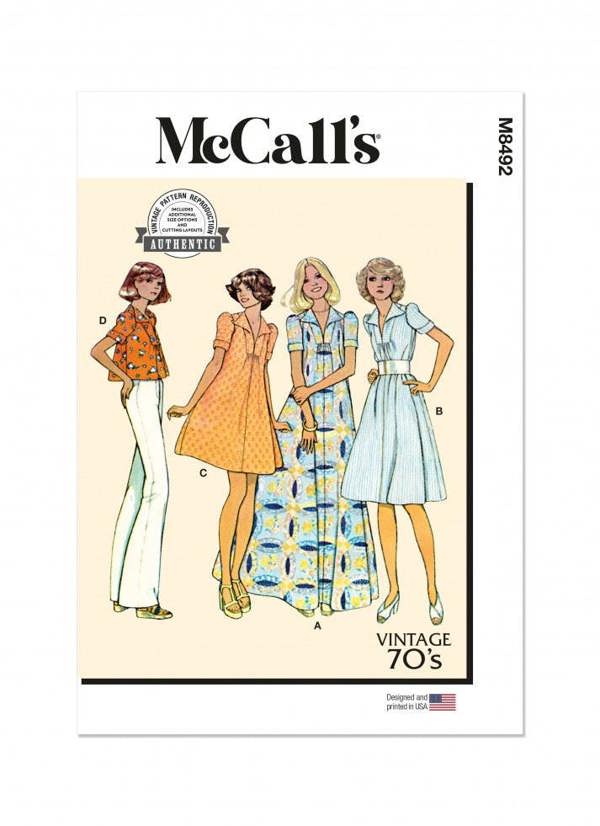 McCalls 8492 Paper Sewing Pattern – Women's Vintage Top & Dress, Easy