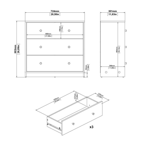 Wyld Haus Tainan White Chest 3 Drawers