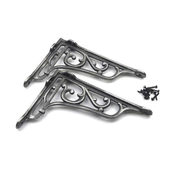Pair of Antique Cast Iron Victorian Style Heritage Shelf Brackets - 220mm x 150mm