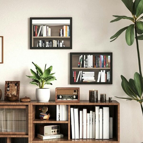 Bobobiy Wall Bathroom Mirror, 30 x 40 cm Wall-Mounted Mirror for Living Room, Bedroom, Hallway, Set of 2, Black - Black