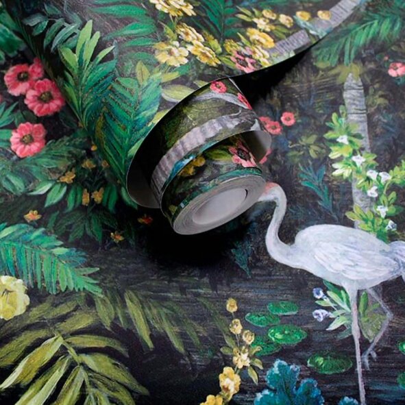 Love Frankie Flight of the Cranes Wallpaper - Charcoal