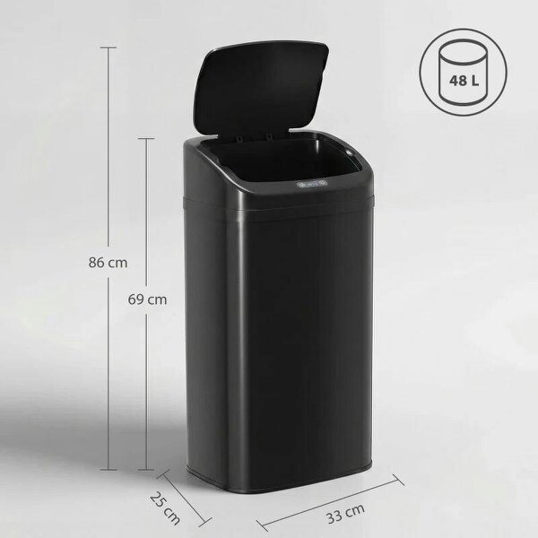 48L Galvanised Steel Sensor Bin - Black