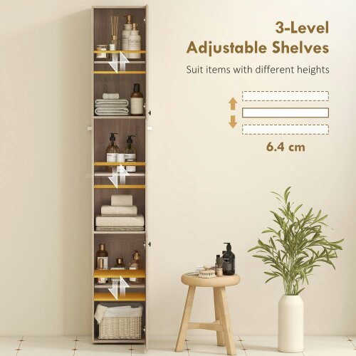 Wyld Haus Zivi Tall 6 Tier Bathroom Storage Cabinet Natural Finish
