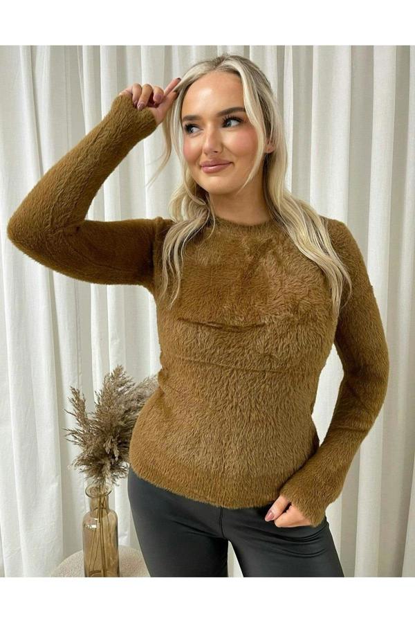 ikrush Stella Fitted Long Sleeve Fluffy Knitted Top