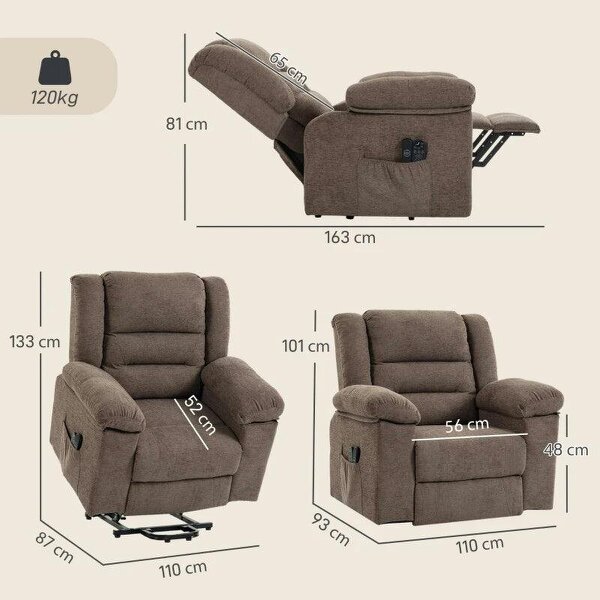 Oversized Riser Recliner Chair with Massage and Heat, Power Lift Recliner for Elderly with Wide Seat and Back, Brown
