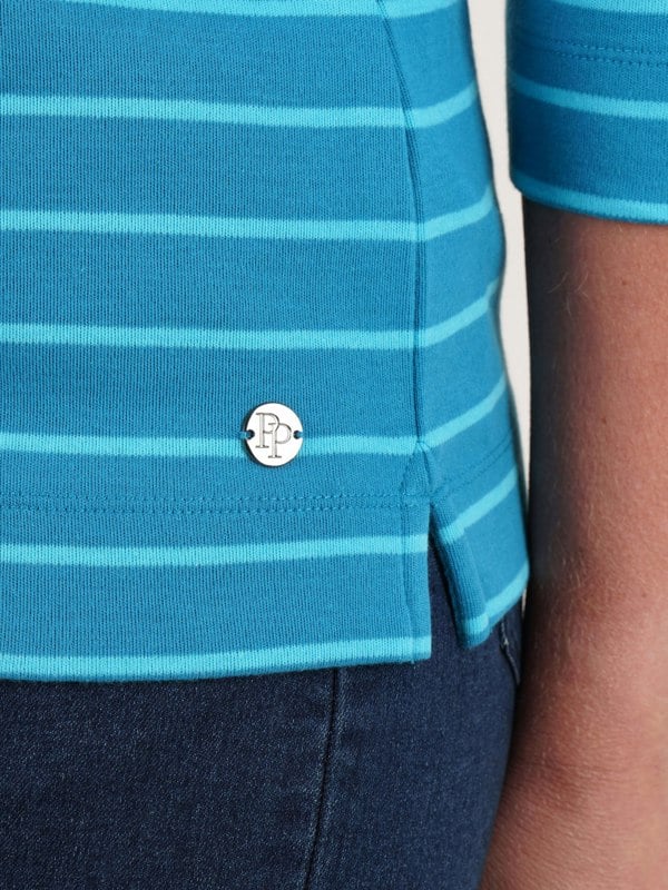 PennyPlain Yarn Dye Stripe Top- Wedgewood/lagoon