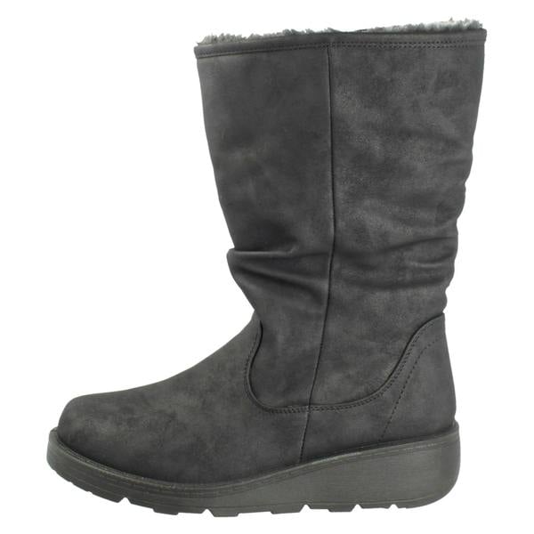 Spot On Ladies Spot On Fur Lined Zip Up Wide Fit Wedge Heel Mid Calf Boots F4466