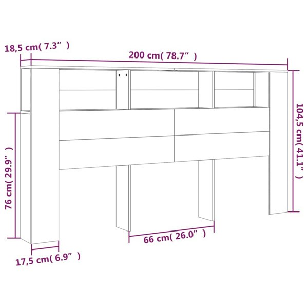 Berkfield Headboard Cabinet White 200x18.5x104.5 cm