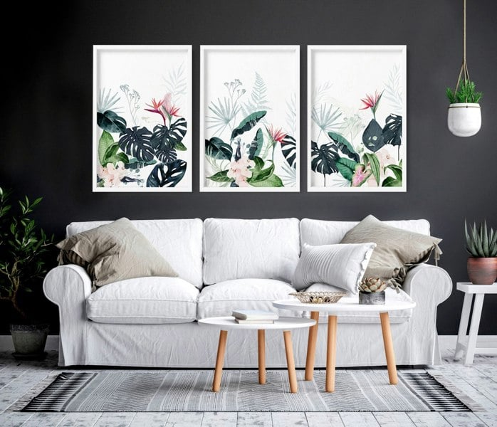 Wall painting for living room | Set of 3 Tropical wall art