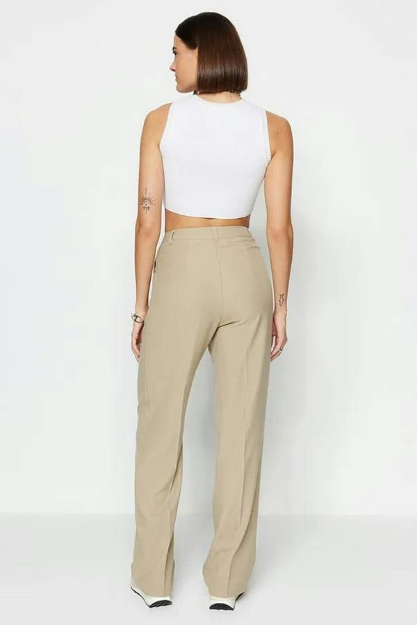 Hoxton Gal Straight-Cut Pleated Woven Trousers